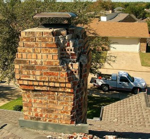 Brick Fireplace Severely Damaged By Lightning Strike