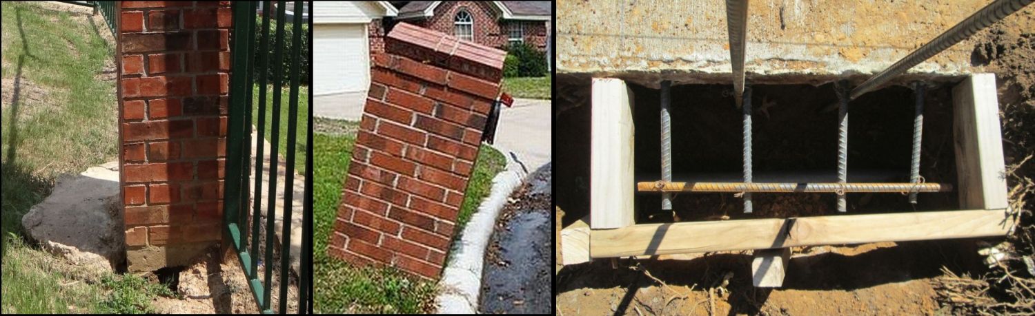 Image collage of foundation issues and foundation under construction.
