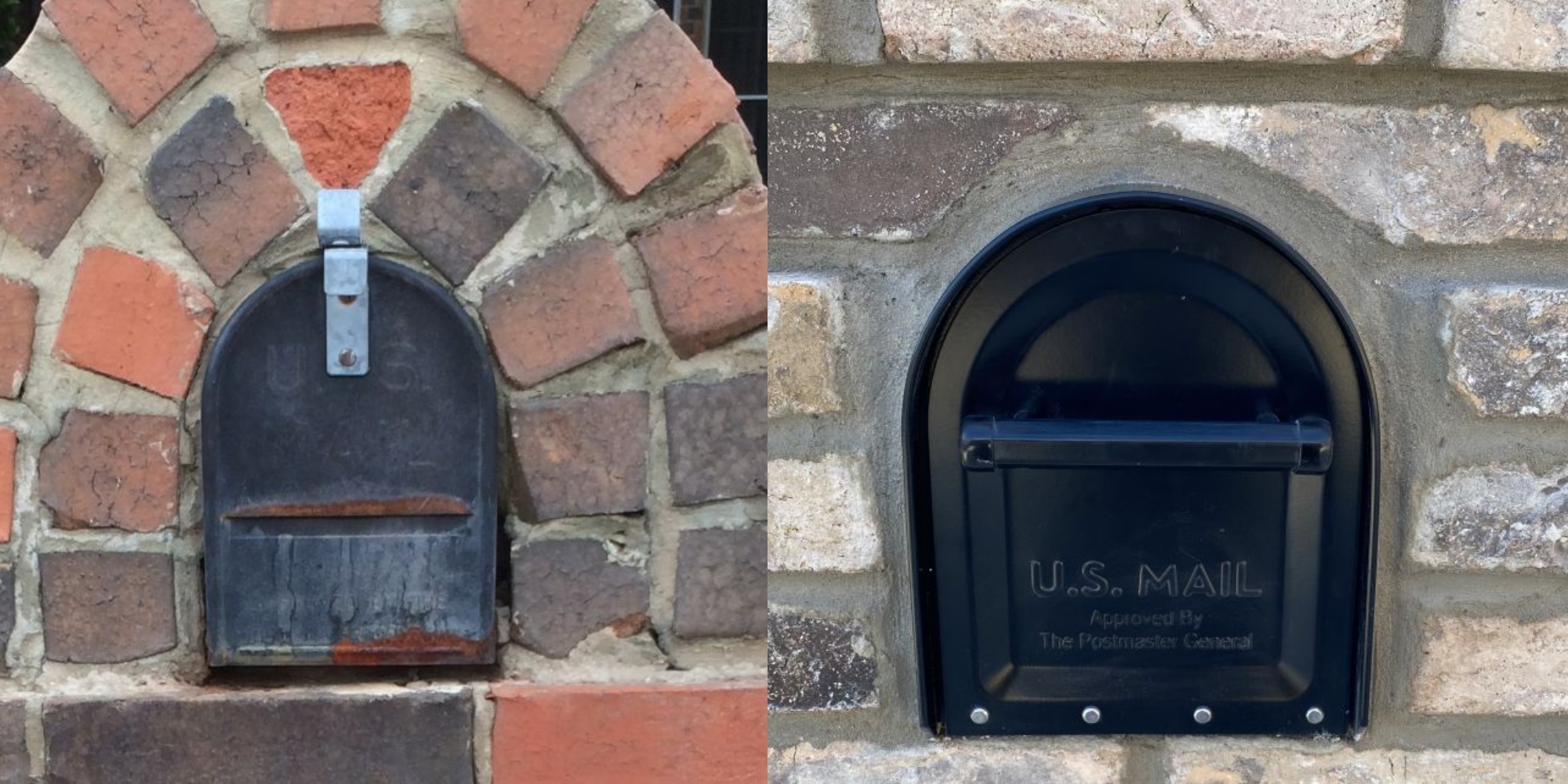 A deteriorated mailbox insert on the left is shown in contrast to a new heavy duty mailbox insert on the right
